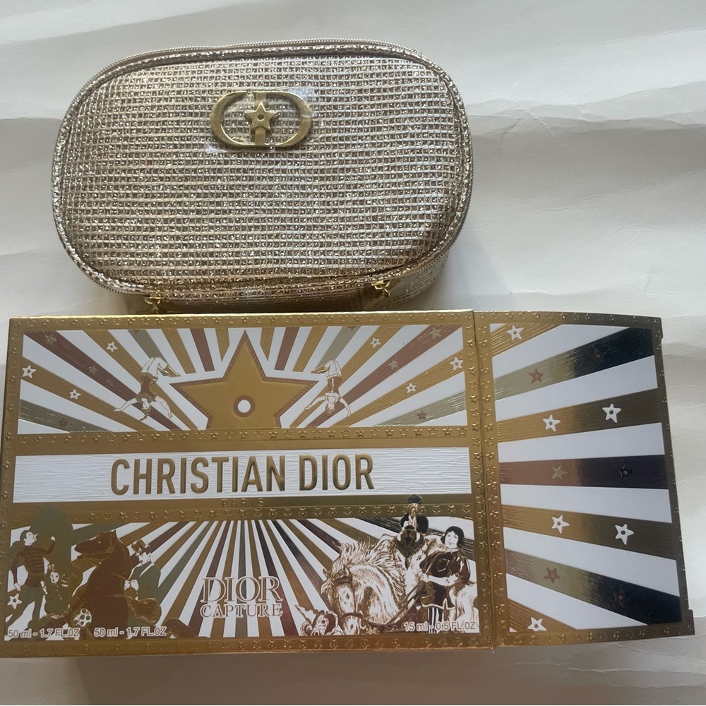 New Dior Gold Metallic Woven Cosmetic Case